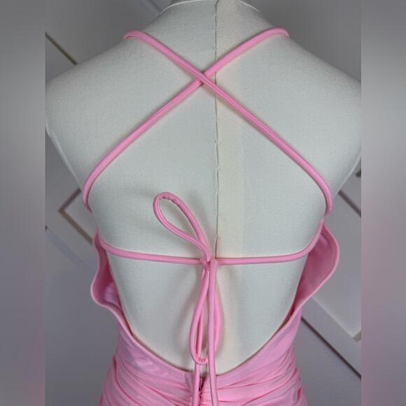 NWOT Lulus Confident Allure Light Pink Ruched Lace-Up Bodycon Mini Dress Small - Picture 8 of 12